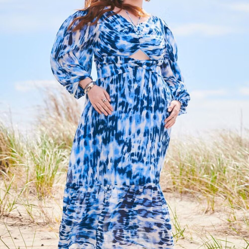 EUC Eloquii Halter Detail Printed Dress - Size 24